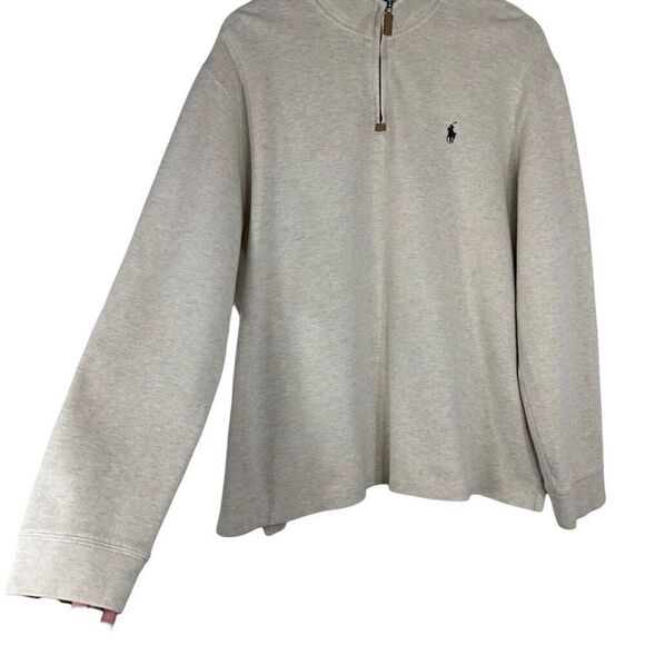 Vintage 90’s Polo Ralph Lauren Beige Quarter Zip Pullover Sweatshirt Mens XL - Picture 4 of 9